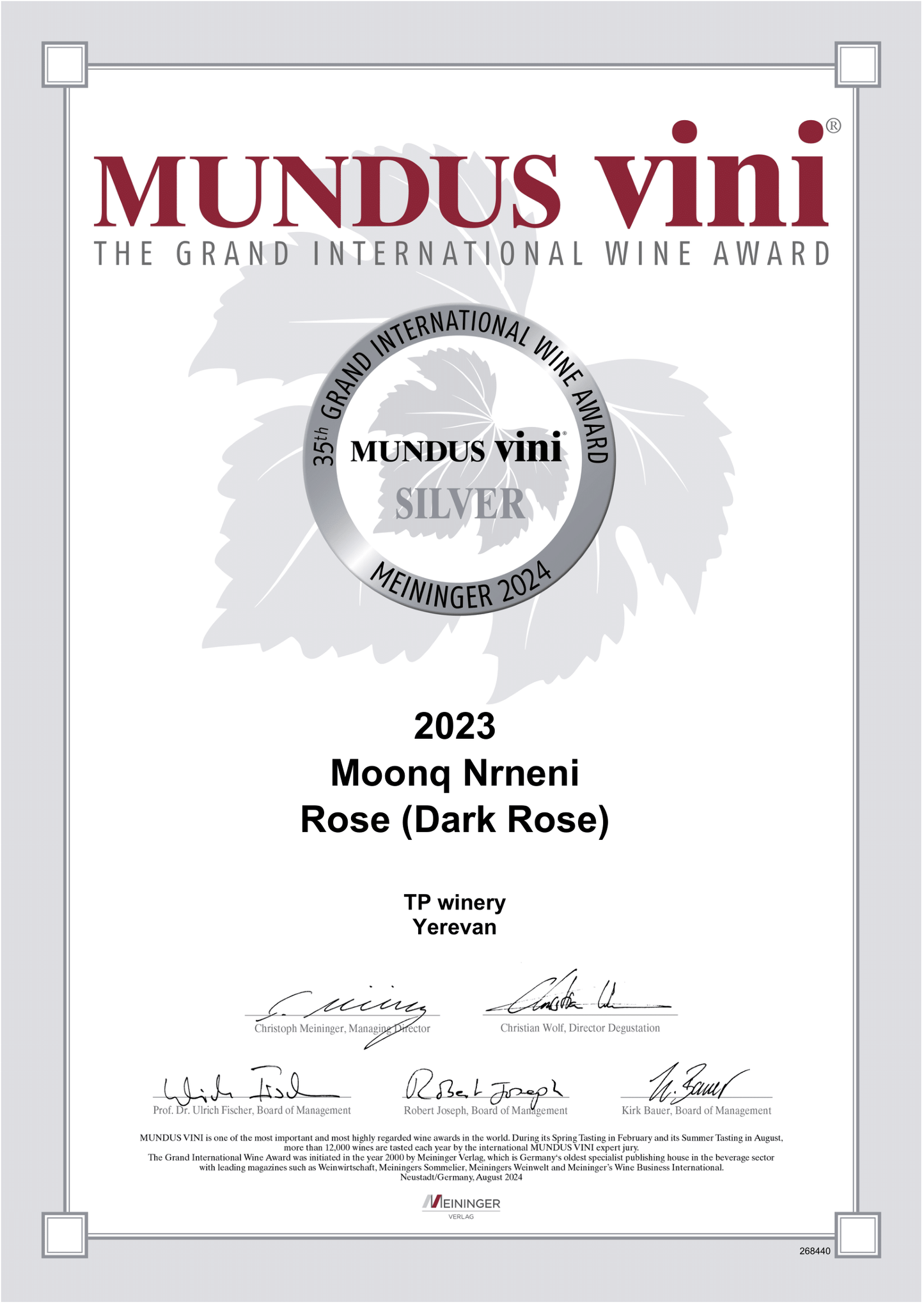 MOONQ Dark Rosé Wine - Nrneni - 2023 (Winner of the MUNDUS VINI 2024 Silver Medal)